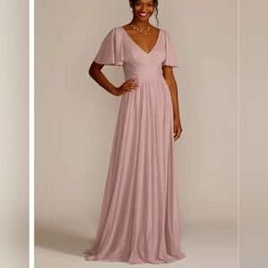 Celebrate Pastel Pink Studio Flutter Sleeve Crisscross Mesh Dress Size 6